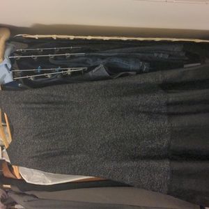 Club Monaco grey/black fit & flare dress, leather detail - size US 8